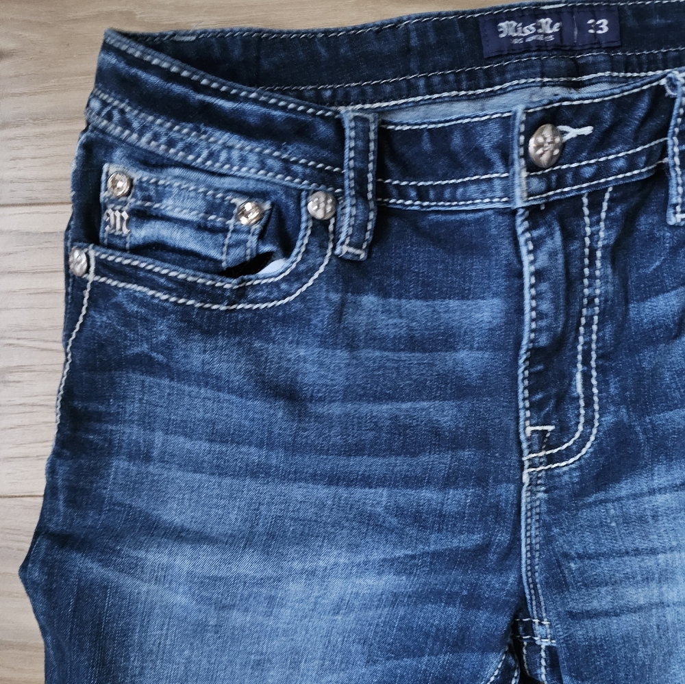 Miss Me Dark Blue Boot Cut Jeans with Decorative Pocket - Picture 6 of 13